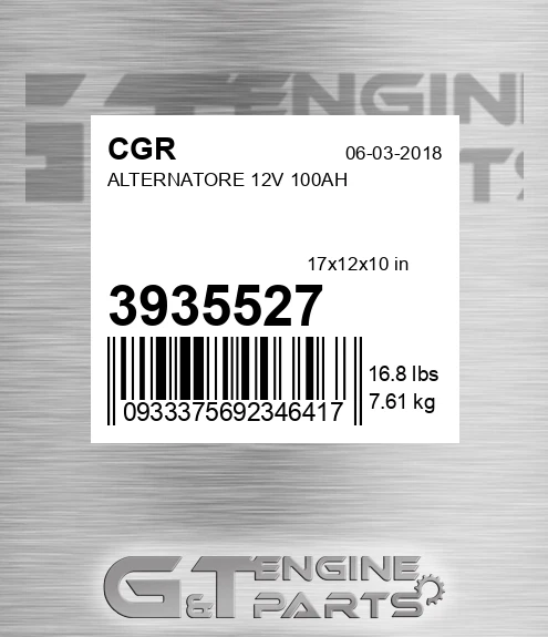3935527 CGR Alternatore 12v 100ah