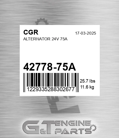 42778-75A CGR Alternator 24v 75a