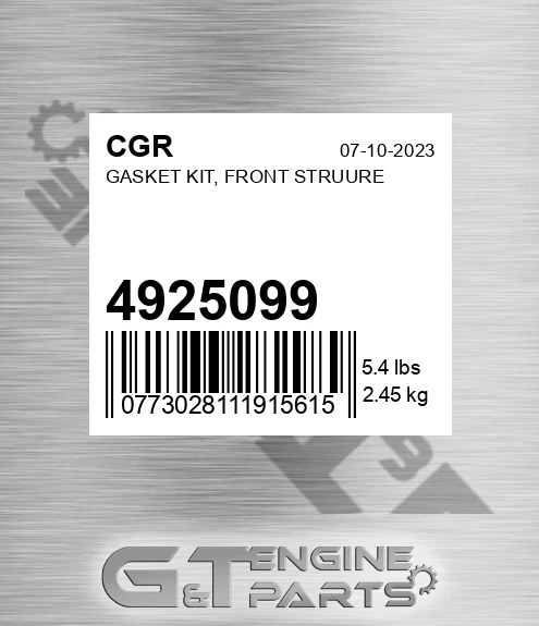 4925099 Gasket Kit, Front Struure