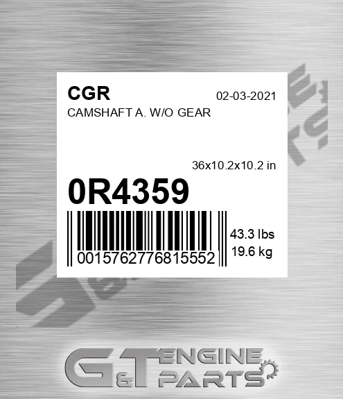 0R4359 CGR Camshaft A. W/o Gear