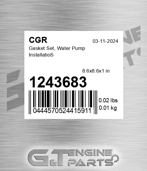1243683 Gasket Set, Water Pump Installatios
