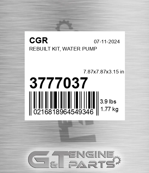 3777037 CGR Rebuilt Kit, Water Pump