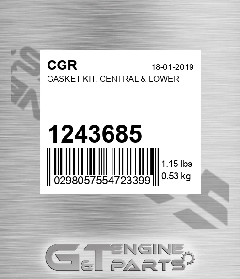 1243685 Gasket Kit, Central & Lower