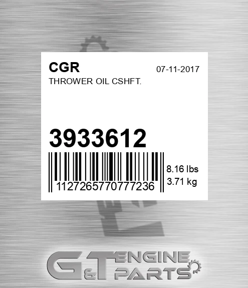 3933612 Thrower Oil Cshft.