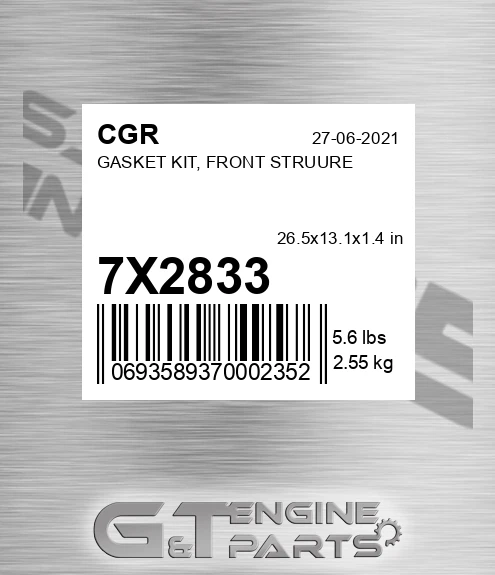 7X2833 Gasket Kit, Front Struure for CGR