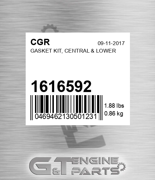 1616592 Gasket Kit, Central & Lower