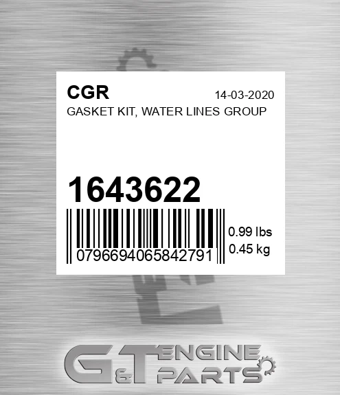 1643622 CGR Gasket Kit, Water Lines Group
