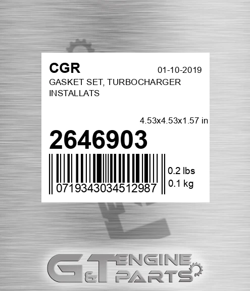 2646903 Gasket Set, Turbocharger Installats