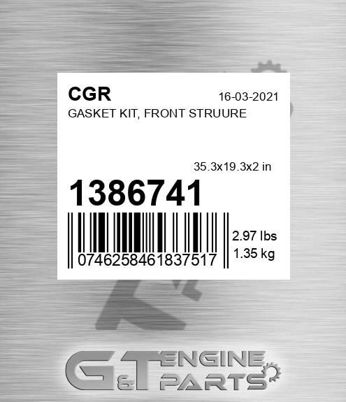 1386741 Gasket Kit, Front Struure