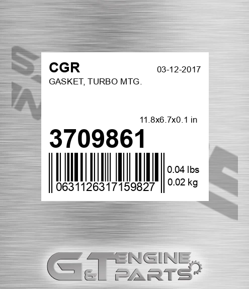 3709861 CGR Gasket, Turbo Mtg.
