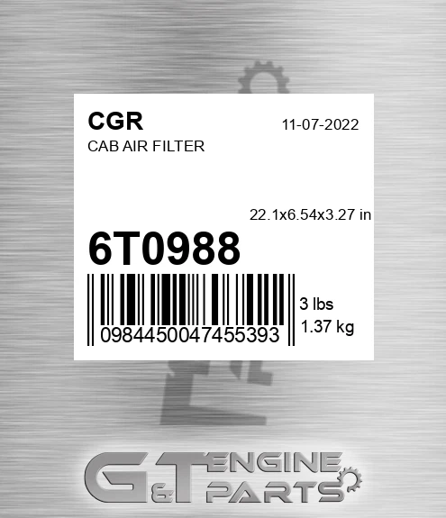 6T0988 CGR Cab Air Filter