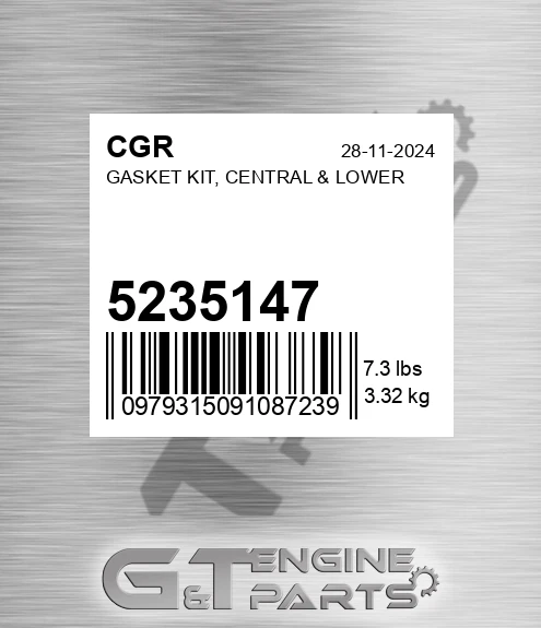 5235147 Gasket Kit, Central & Lower