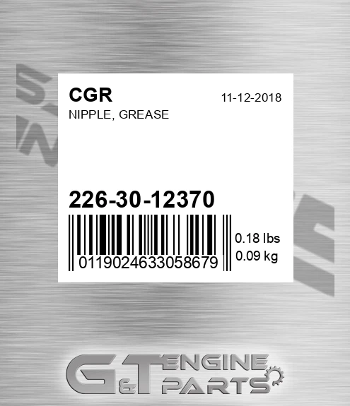 226-30-12370 Nipple, Grease for CGR