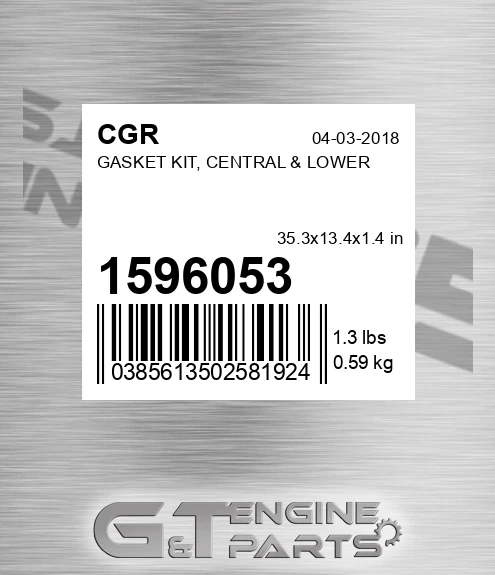 1596053 Gasket Kit, Central & Lower