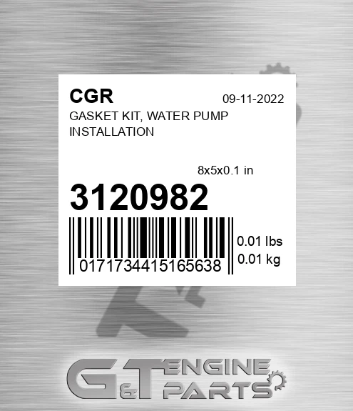 3120982 Gasket Kit, Water Pump Installation