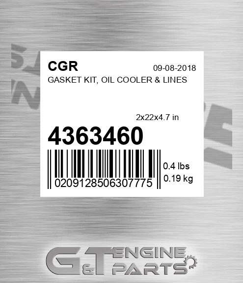 4363460 Gasket Kit, Oil Cooler & Lines