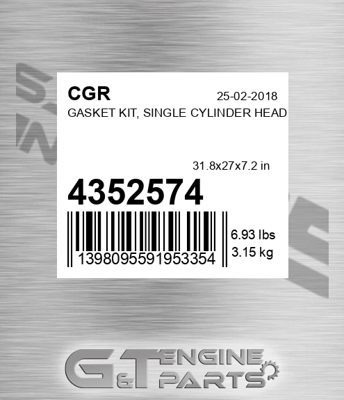 4352574 Gasket Kit, Single Cylinder Head