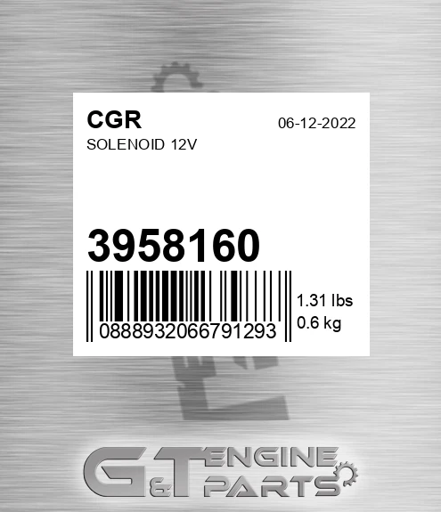 3958160 Solenoid 12v