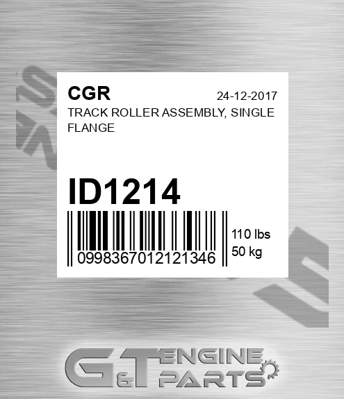 ID1214 Track Roller Assembly, Single Flange