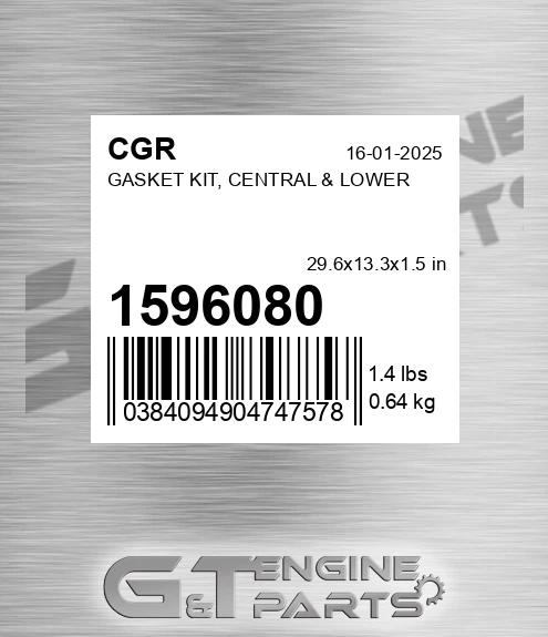 1596080 CGR Gasket Kit, Central & Lower