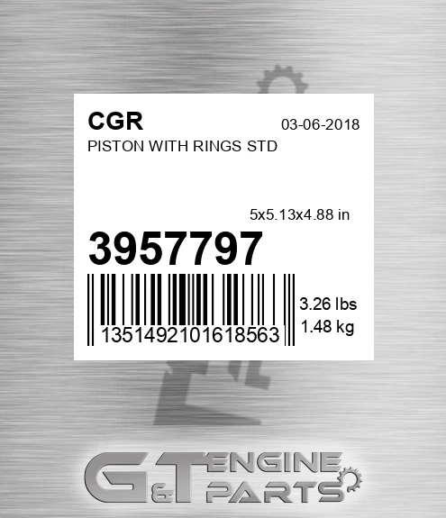 3957797 CGR Piston With Rings Std