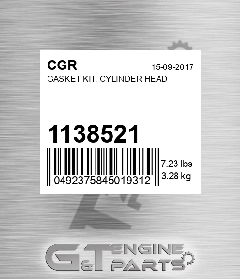 1138521 Gasket Kit, Cylinder Head for CGR
