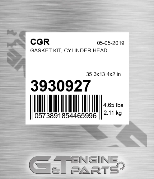 3930927 Gasket Kit, Cylinder Head for CGR