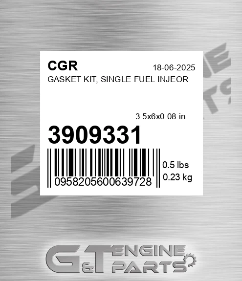 3909331 Gasket Kit, Single Fuel Injeor