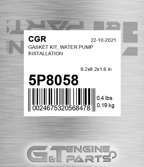 5P8058 Gasket Kit, Water Pump Installation for CGR