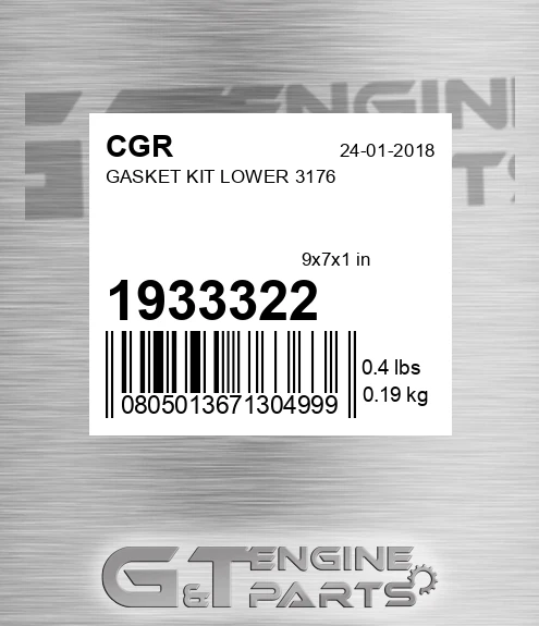 1933322 CGR Gasket Kit Lower 3176