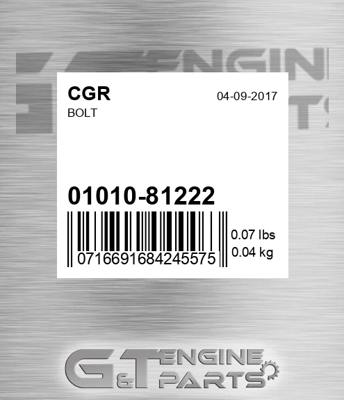 01010-81222 Bolt for CGR
