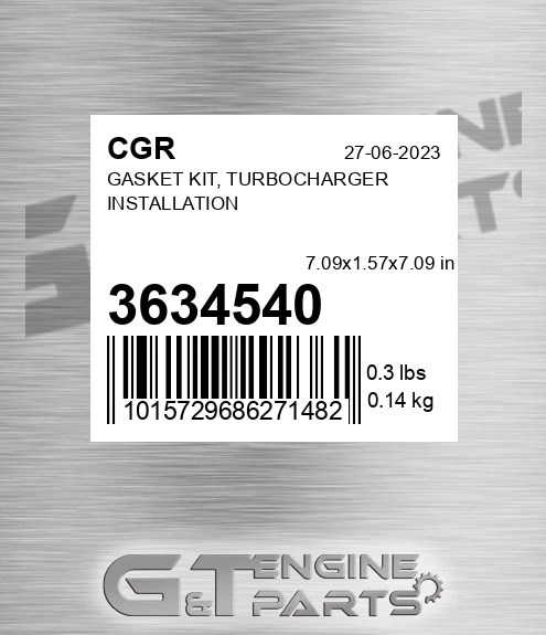 3634540 Gasket Kit, Turbocharger Installation