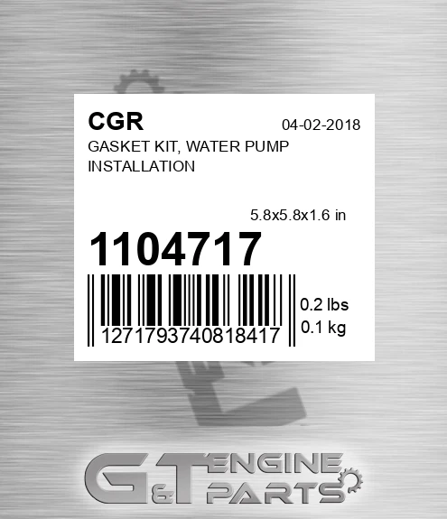 1104717 Gasket Kit, Water Pump Installation