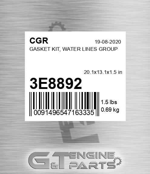 3E8892 Gasket Kit, Water Lines Group