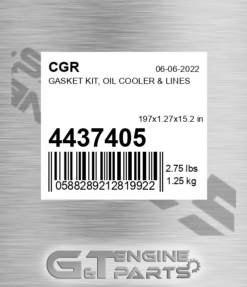 4437405 CGR Gasket Kit, Oil Cooler & Lines