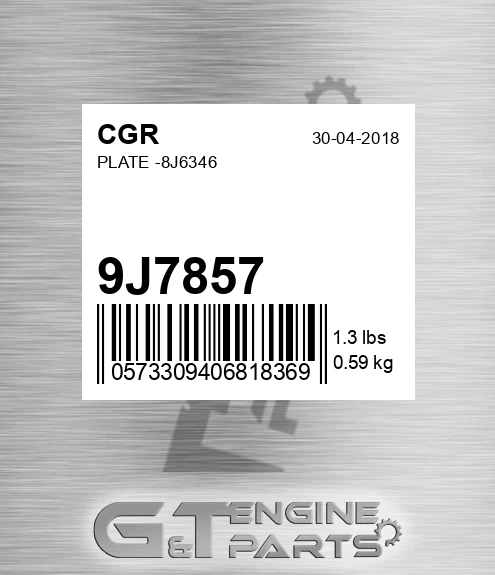 9J7857 CGR Plate -8j6346