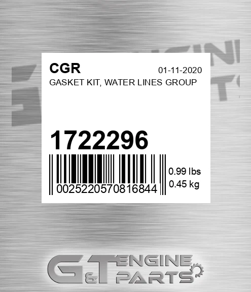 1722296 Gasket Kit, Water Lines Group