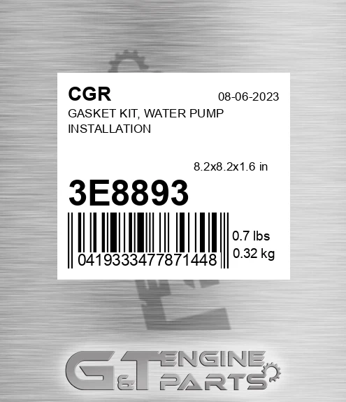 3E8893 Gasket Kit, Water Pump Installation
