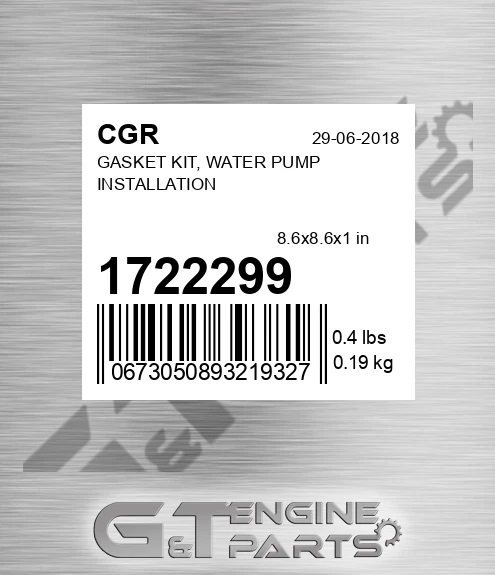 1722299 Gasket Kit, Water Pump Installation