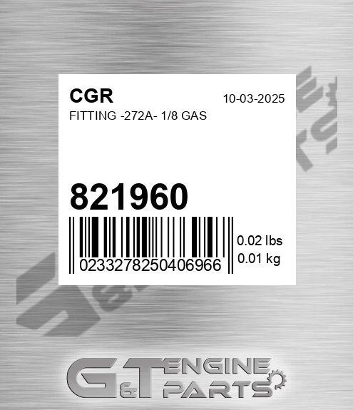 821960 CGR Fitting -272a- 1/8 Gas