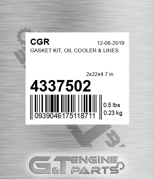 4337502 Gasket Kit, Oil Cooler & Lines