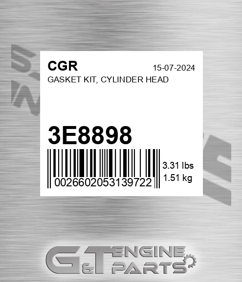 3E8898 Gasket Kit, Cylinder Head