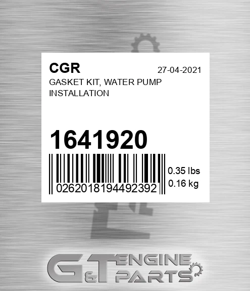 1641920 Gasket Kit, Water Pump Installation