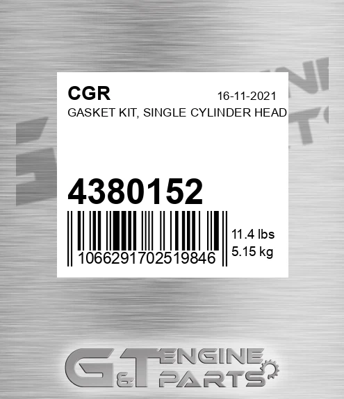 4380152 Gasket Kit, Single Cylinder Head