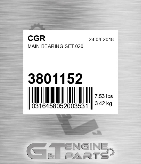 3801152 Main Bearing Set.020