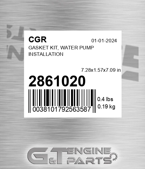 2861020 Gasket Kit, Water Pump Installation