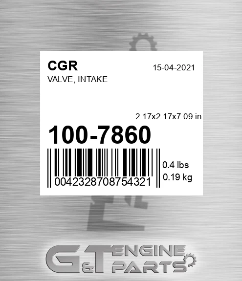100-7860 Valve, Intake