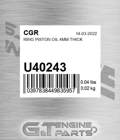 U40243 Ring Piston Oil 4mm Thick