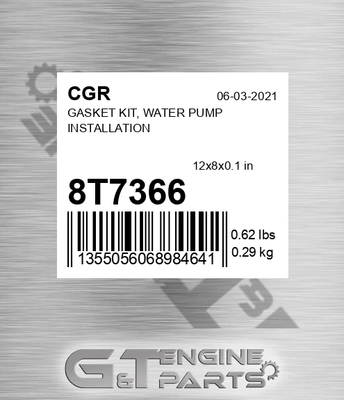 8T7366 Gasket Kit, Water Pump Installation for CGR