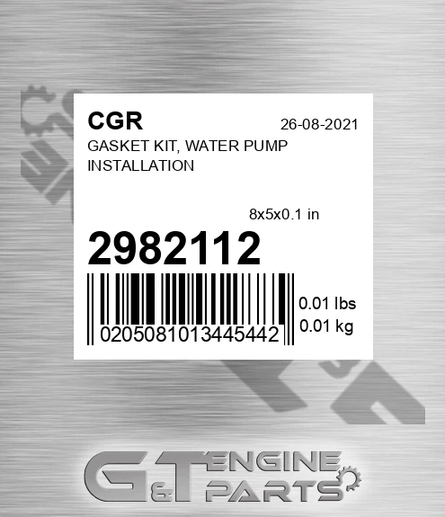 2982112 Gasket Kit, Water Pump Installation